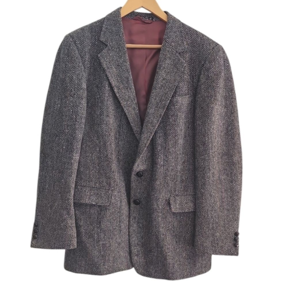 Woodmere 100% Wool Herringbone Blazer Men 42 Tweed Sport Coat Dark Academia